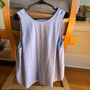 Loft blue linen tank with back detail
